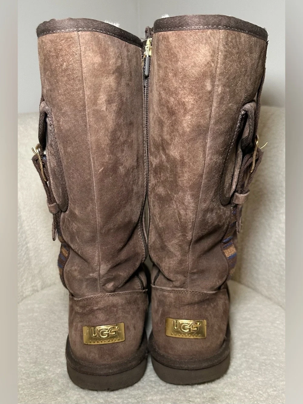 UGG Australia Brown Sheepskin Tall Zip Boots winter warm cozy fuzzy cabin 10